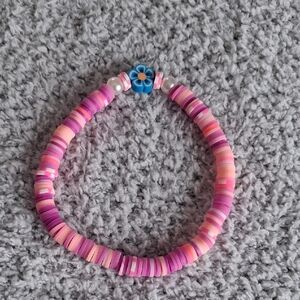 Clay Beaded Pink Flower Kids Bracelet - Pink Multicolor